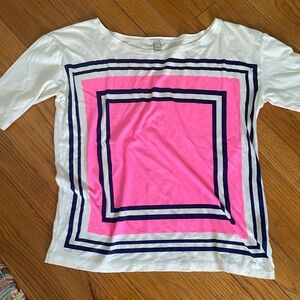 Jcrew hot pink and navy top. Like new. Small